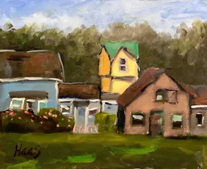 Mendocino Village, Original Oil Painting Modern Impressionism by L Haas