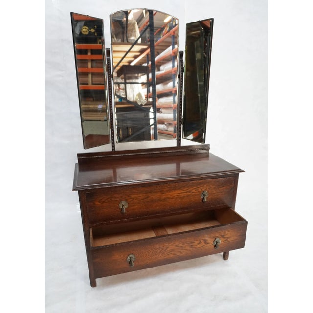 Early 20th Century Wood Dresser With Tri-Fold Mirror For Sale - Image 4 of 14