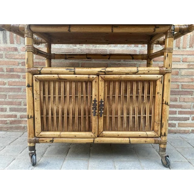 Spanish Bar Cabinet in Bamboo with Wheels, 1950s For Sale - Image 11 of 12