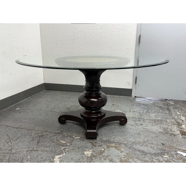 Contemporary Mahogany Pedestal Dining Table With Glass Table Top For Sale - Image 4 of 12