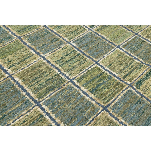 Textile Handmade Flatweave Rug Earthy Sage & Sky Blue Swedish Style Geometric Design For Sale - Image 7 of 10