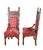 Gothic Mid 20th Century 2 Victorian Gothic Revival Walnut Carved Throne Chairs Tufted Red Velour Pair For Sale - Image 3 of 12