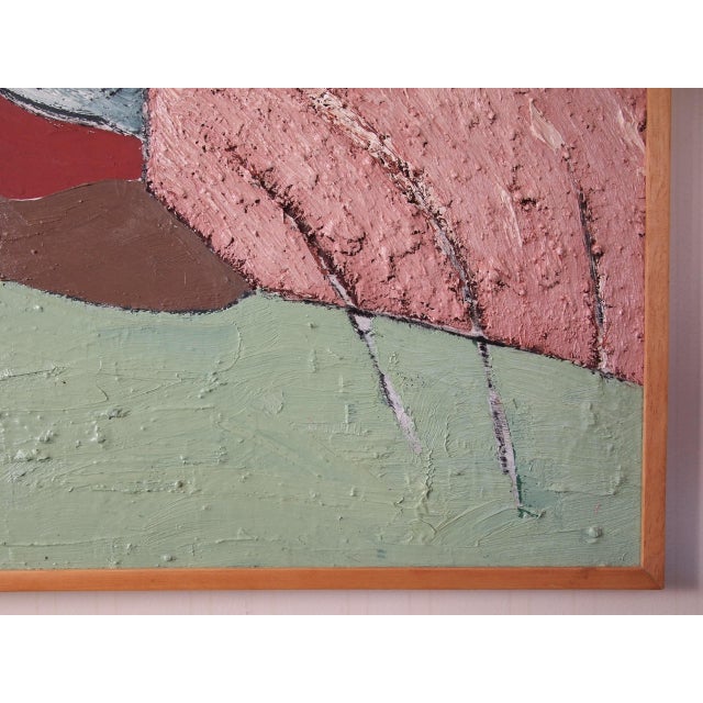 Light Pink Original 1983 Lewis Lanza Rudolph Abstract Expressionist Painting 49x43" Oil / Board Framed Large Impasto Textured Vintage Modern Art For Sale - Image 8 of 11
