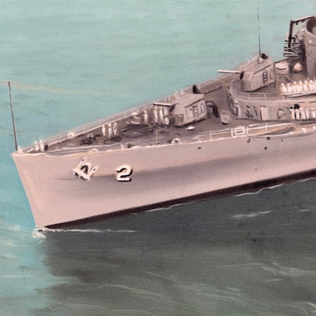 American Vintage Original Oil Painting Uss Ozark McS-2 u.s. Navy Ship C. 1969 For Sale - Image 3 of 11