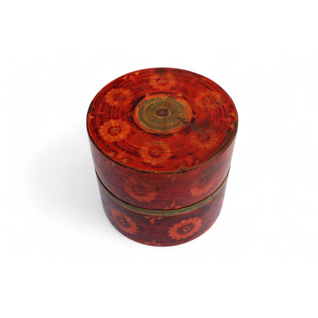 Red Handpainted Wooden Lacquerware Spice Box, 1950s For Sale - Image 8 of 11