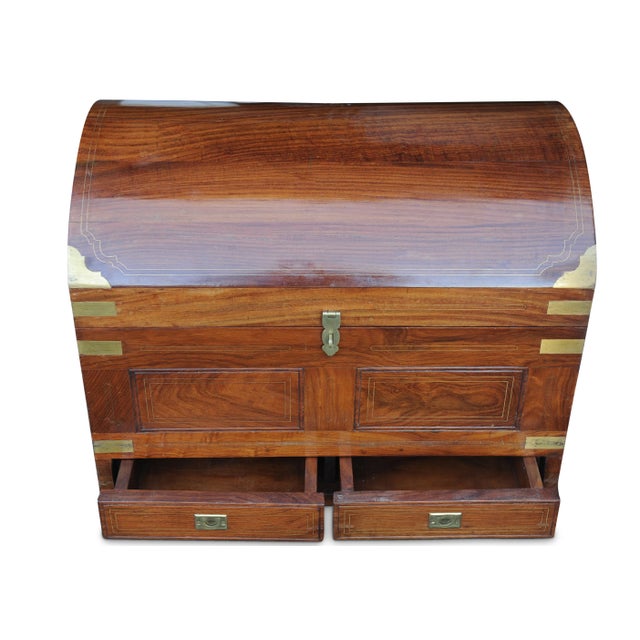 19th Century Anglo Indian Rosewood & Brass French Polished Domed Two Drawer Dowry Chest, 1890s For Sale - Image 5 of 8