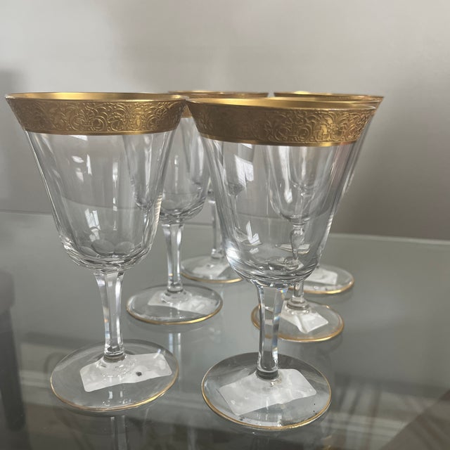 Late 20th Century Early 20th Century Tiffin Franciscan “Minton” Optic Water Goblets - Set of 6 For Sale - Image 5 of 12