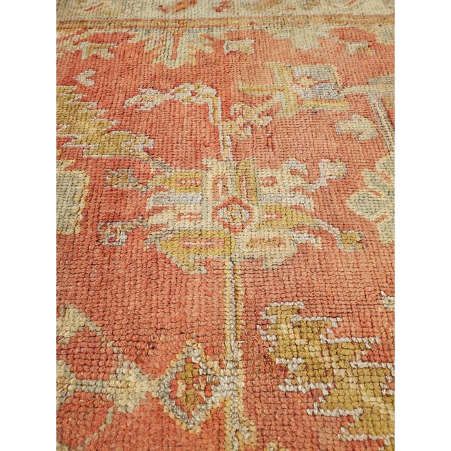 Antique Oushak Oriental Handmade Saffron, Light Blue & Coral Rug For Sale - Image 11 of 12