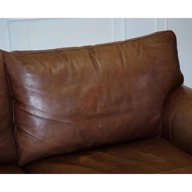 Brown Brown Leather Two to Three Seater Sofa with Feather Back Cushions For Sale - Image 8 of 18