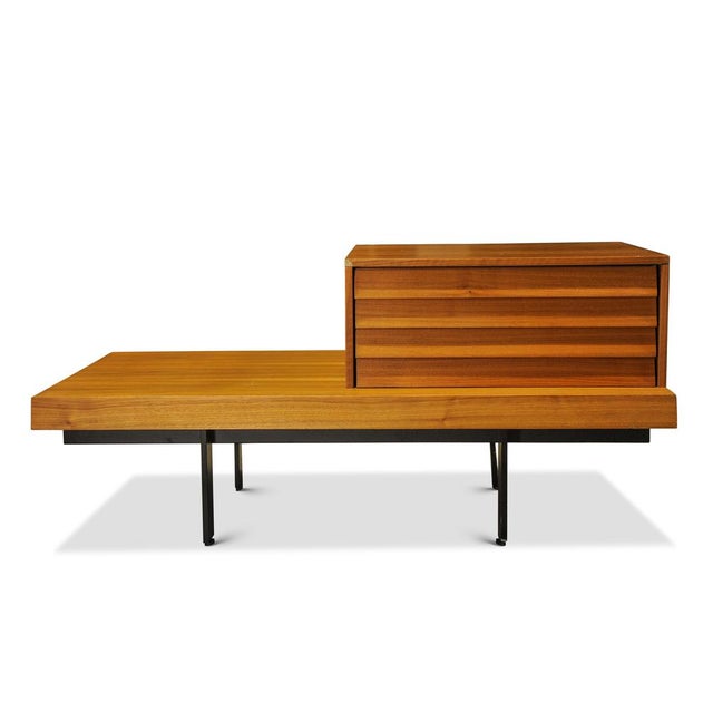 Mid-Century Modern Punt Mobles Teak & Steel Low Bedside Drawers with Louvre Effect Drawers on Metal Bases in Valencia Spain, 1990s, Set of 2 For Sale - Image 3 of 7