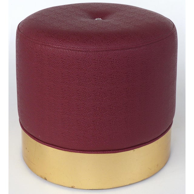 Metal Faux-Shagreen Upholstered Stool With Gilt Wood Base, Additional Stools Available For Sale - Image 7 of 7