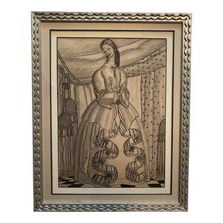 Jean Dupas Art Deco Charcoal For Sale