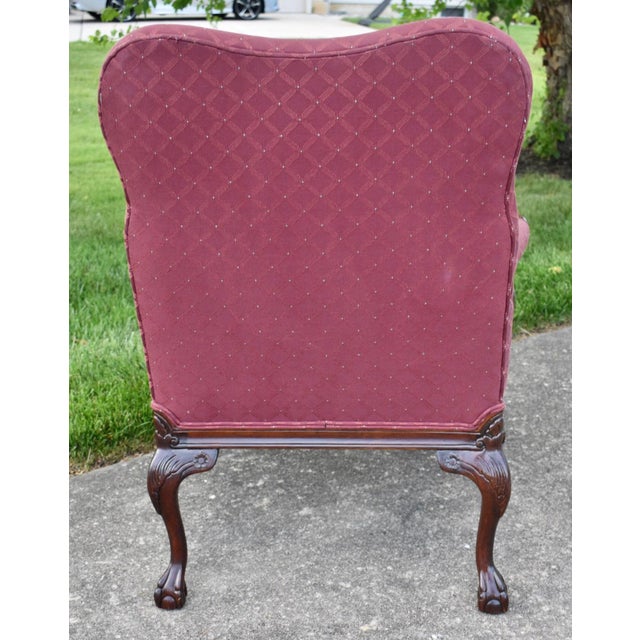 Vtg. Centruy Chippendale Style Mahogany Library Arm Chair W/Claw Foot For Sale - Image 12 of 12