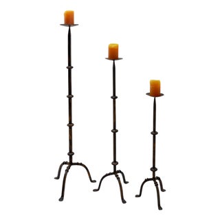 Brutalist Tripod Candlesticks in Wrought Iron, Set of 3 For Sale
