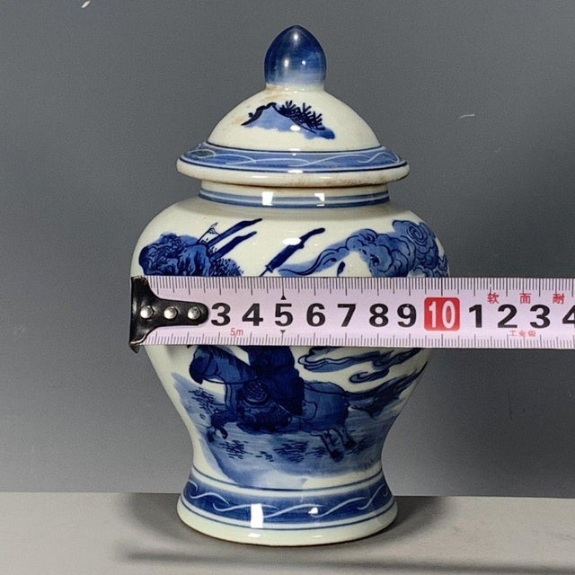 White Vintage Blue & White Ginger Jar With Warrior on Horse For Sale - Image 8 of 9