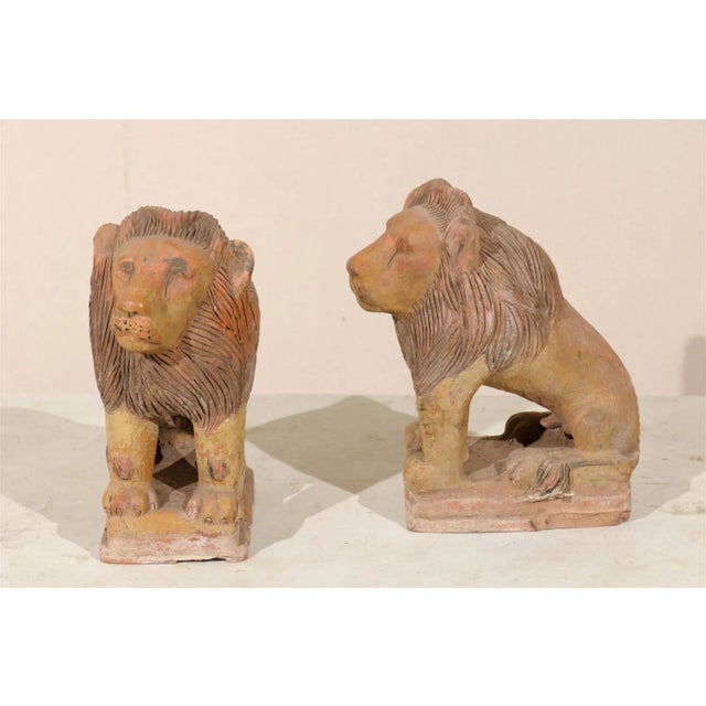 Brown British Colonial Terracotta Lions - a Pair For Sale - Image 8 of 10