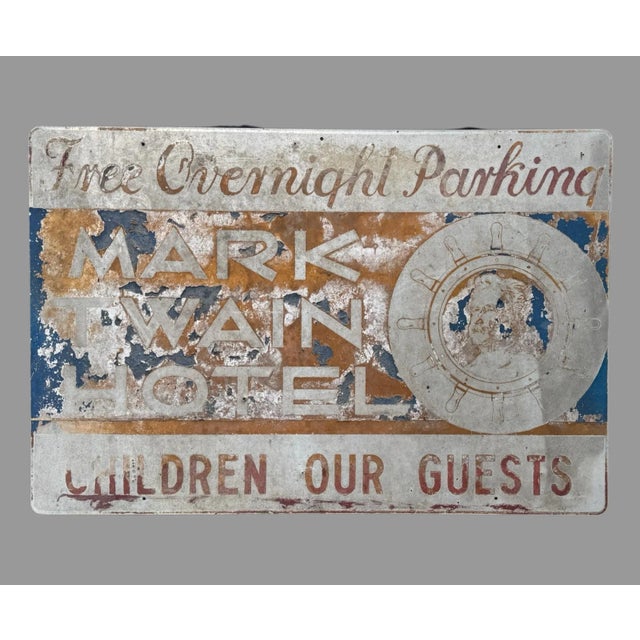Mid 20th Century Vintage Mark Twain Hotel Painted Metal Billboard Advertising Sign For Sale - Image 5 of 5