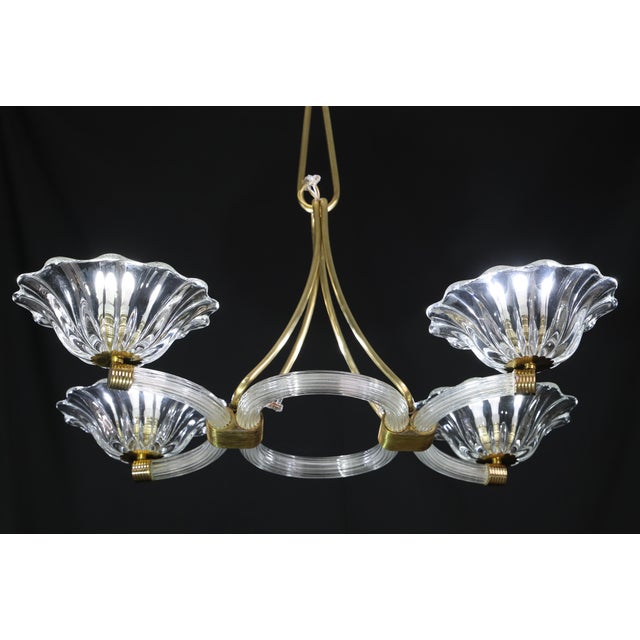 Glass Extraordinary Art Deco Murano Glass and Bras Chandelier by Barovier E Toso, 1950 For Sale - Image 7 of 18