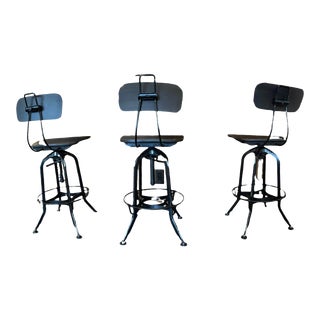 Restoration Hardware Toledo Black Swivel Bar Stools - Set of 3 For Sale