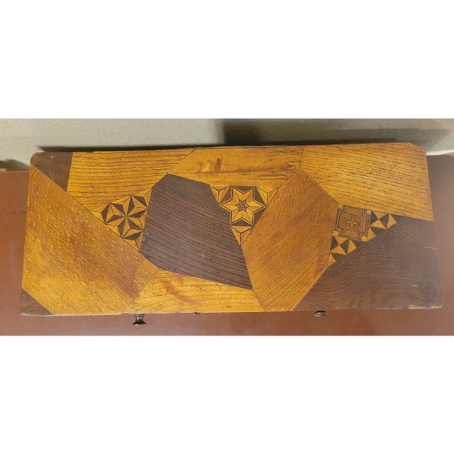 Brown Antique Japanese Parquetry Inlaid Wood Tansu Cabinet Yosegi Zaiku MarquetryJapanese Marquetry For Sale - Image 8 of 11