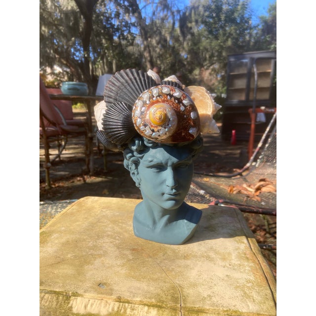 Cerulean Shell-Encrusted Bust in Farrow & Ball Inchyra, “The May River Matador” For Sale - Image 8 of 12