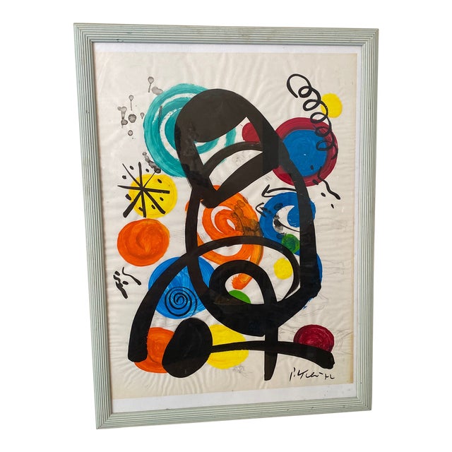 1970s Peter Keil Miro Abstract Painting, Framed For Sale