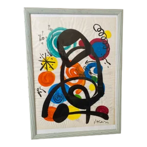 1970s Peter Keil Miro Abstract Painting, Framed