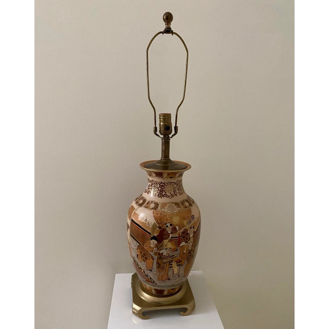Japanese Asian Satsuma Hand Painted Vintage Lamps - A Pair For Sale - Image 4 of 11