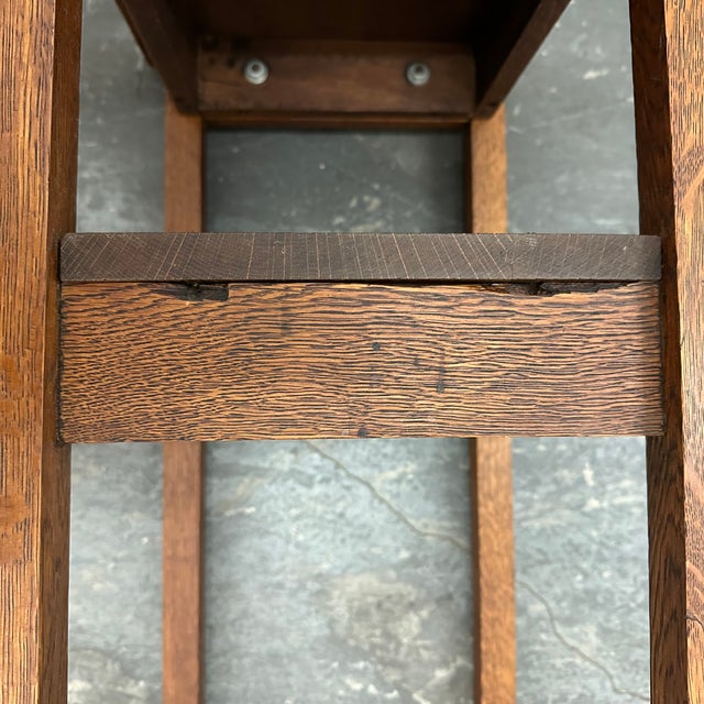 Vintage Oak Plant Stand or Side Table With Lower Shelf – Arts & Crafts Style For Sale - Image 10 of 10