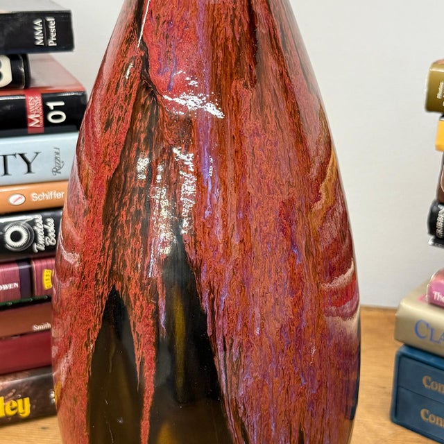 Red and Black Glazed Ceramic Vase with Skinny Neck For Sale In New York - Image 6 of 9