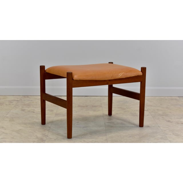 Mid Century Danish Leather Footstool Attributed to Spottrup Mobelfabrik For Sale - Image 9 of 18
