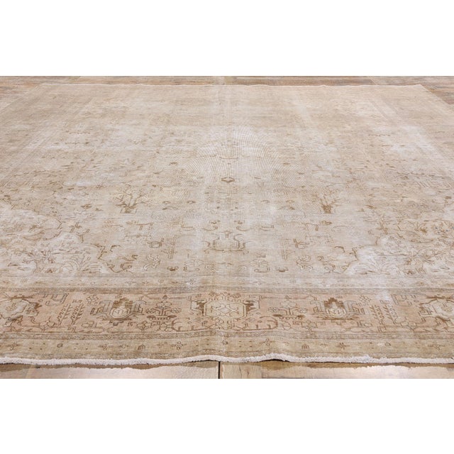 Tan Vintage Earth-Tone Persian Tabriz Rug - 09'10 X 12'07 For Sale - Image 8 of 9