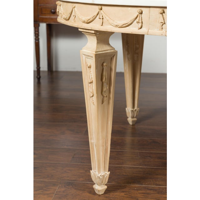 Mid 20th Century Italian Vintage Neoclassical Style Pine Dining Table with Marble Top and Swags For Sale - Image 9 of 12