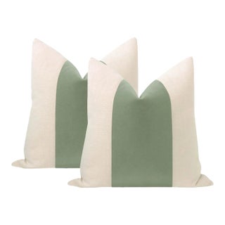 20" Eucalyptus Mohair Panel + Linen Pillows - a Pair For Sale