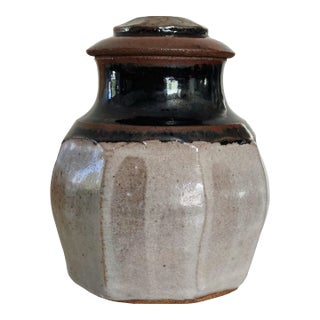 Vintage Hand Thrown Studio Pottery Lidded Jar in Superb Angular Form For Sale