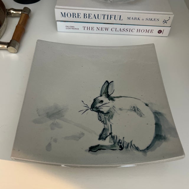 Contemporary Charming Studio Pottery Square Bunny Plate For Sale - Image 3 of 9