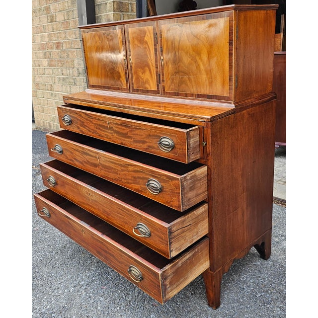 Federal Style Two-Part Satin Mahogany Chest of Drawers Secretary, Circa 1900s For Sale - Image 9 of 12