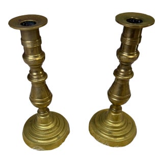 1970s Pair of Brass Candle Sticks For Sale