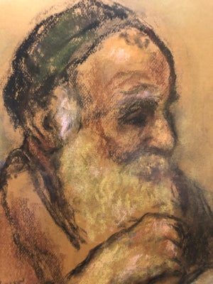 Bernard Gussow, Judaica Pastel Portrait Rabbi Painting WPA Era Artist, Social Realist, c.1940s