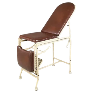 Mid-Century Italian Medical Laboratory Bed in Brown Leather and White Metal, 1940s