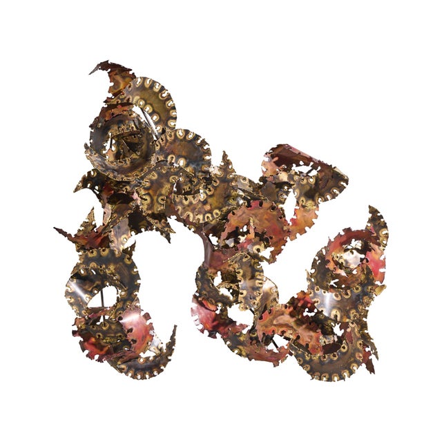 Silas Seandel Brutalist Mid Century Torch Cut Metal Wall Sculpture This sculpture measures: 36 wide x 8 deep x 36 inches...