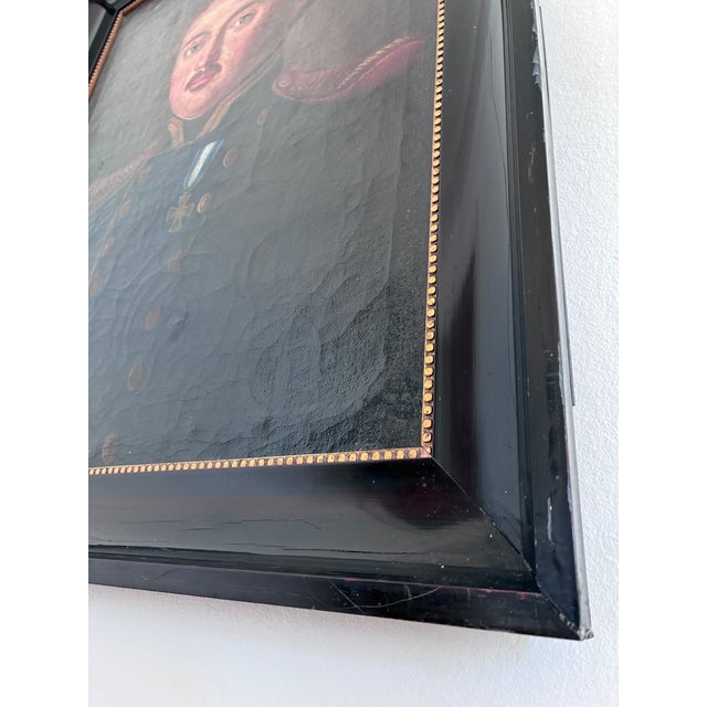 Wood Antique Original Oil Painting of an Officer, Large Gentleman Portrait Painting For Sale - Image 7 of 11