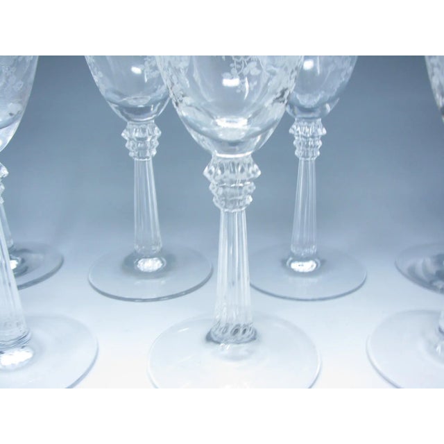 Vintage Fostoria Romance Etched Glass Wine or Water Goblets With Flowers & Ribbon Design - 8 Pieces For Sale - Image 9 of 11