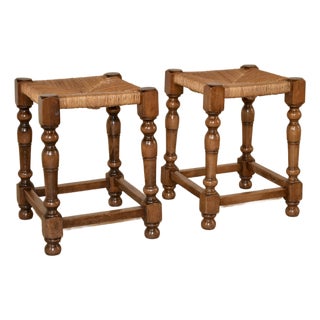 Late 19th Century Pair of French Walnut Stools For Sale
