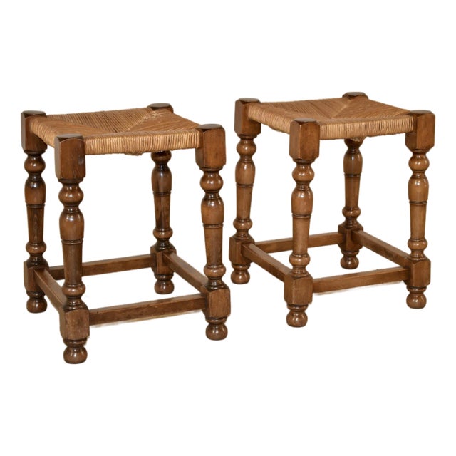 Late 19th Century Pair of French Walnut Stools For Sale