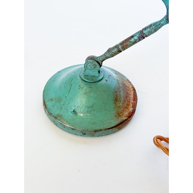 Antique Industrial Turquoise Heavy Brass Shelf or Hang Task Lamp, Articulating For Sale - Image 11 of 15