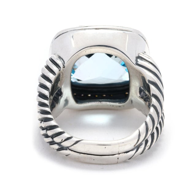Modern David Yurman 13.85ctw Blue Topaz and Diamond Ring, SterlingSilver 18k White Gold, Size 8.25 For Sale - Image 3 of 8