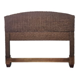 Late 20th Century Coastal Boho-Chic Hand-Woven Banana Leaf Arched Headboard For Sale