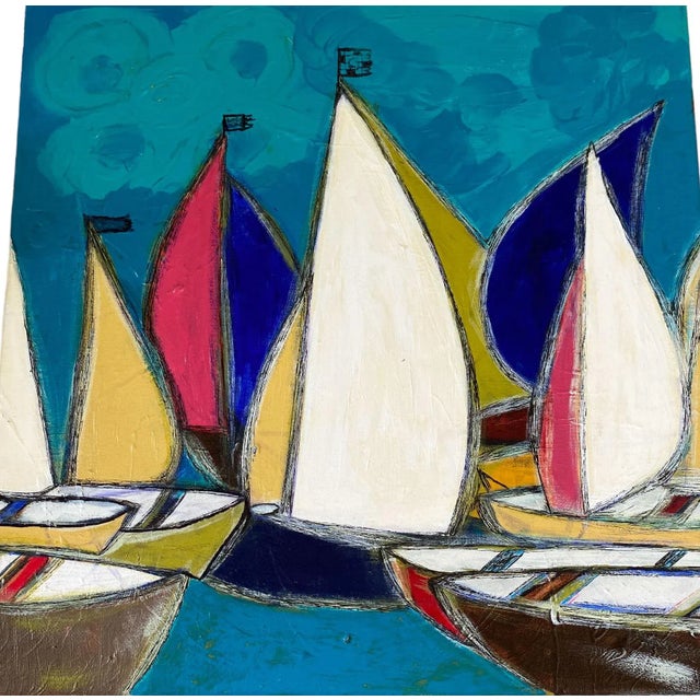 2020s Acrylic on Canvas Titled Los Barcos Signed Yjr 14" H For Sale - Image 5 of 11