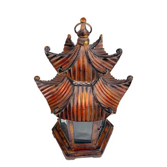 Metal Brighton Pagoda Chinoiserie Metal Lanterns - A Pair For Sale - Image 7 of 8
